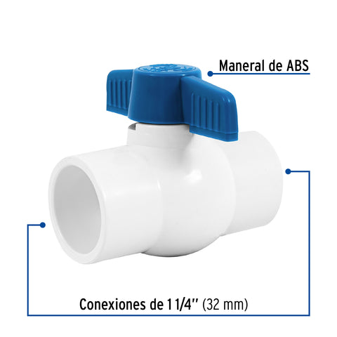 Válvula de esfera de PVC 1 1/4' para cementar, FOSET | PVC-ES-1-1/4 | 49159