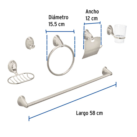 Juego de 6 accesorios p/baño satín chapetón ovalado, AQUA | AQA-4003N | 49162