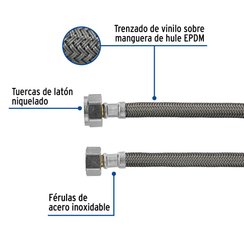 Manguera p/WC, vinilo gris, 1/2' x 7/8', 35 cm | FWC-35V | 49175