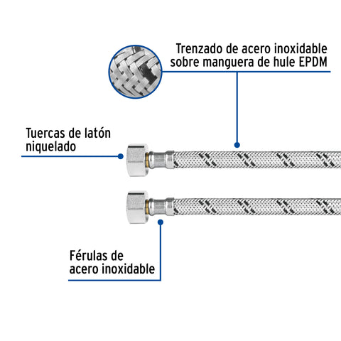 Manguera p/WC, acero inox, 1/2'x7/8', 35 cm | FWC-35X | 49177