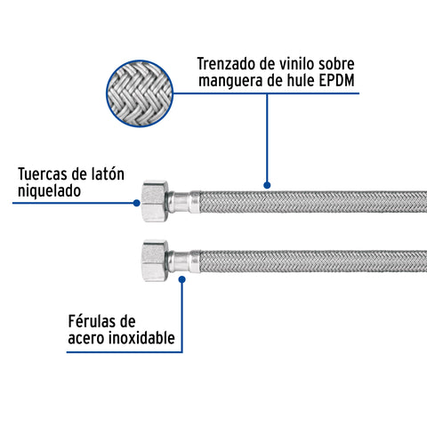 Manguera lavabo/fregadero, vinilo gris, 1/2' x 1/2', 40 cm | FLA-40V | 49178
