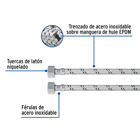 Manguera lavabo/fregadero, acero inox, 1/2' x 1/2', 40 cm | FLA-40X | 49179