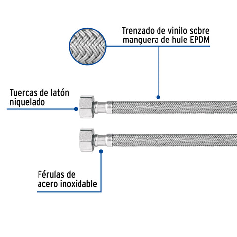 Manguera lavabo/fregadero, vinilo gris, 1/2' x 1/2', 55 cm | FFR-55V | 49181