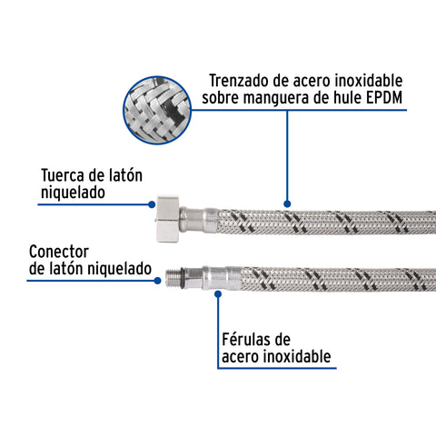 Manguera para monomando, acero inox, 1/2' x 3/8' UNF, 55cm | FMO-3855XS | 49202