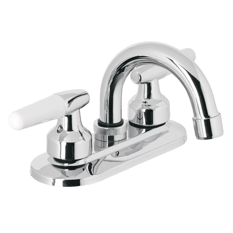Mezcladora 4' para lavabo, cuello curvo, manerales cono | M-050I | 49204