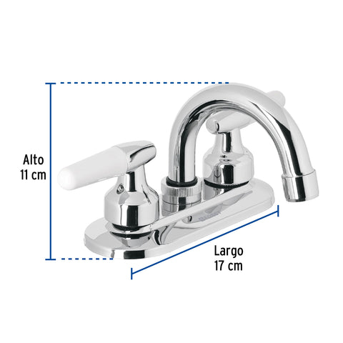 Mezcladora 4' para lavabo, cuello curvo, manerales cono | M-050I | 49204