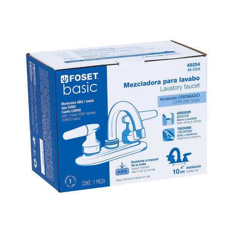 Mezcladora 4' para lavabo, cuello curvo, manerales cono | M-050I | 49204