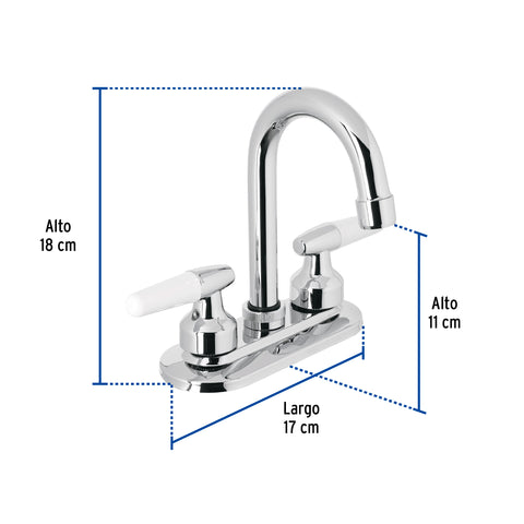 Mezcladora 4' para lavabo, cuello bar, manerales cono | M-060I | 49213
