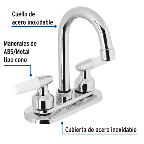 Mezcladora 4' para lavabo, cuello bar, manerales cono | M-060I | 49213