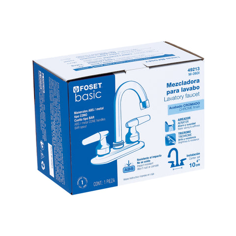 Mezcladora 4' para lavabo, cuello bar, manerales cono | M-060I | 49213