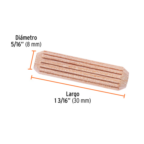Blíster con 100 taquetes de madera ranurado 5/16', FIERO | TAQ-5/16MR | 49222