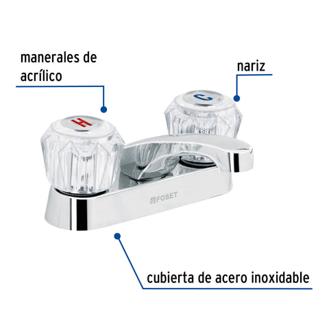 Mezcladora 4' para lavabo, nariz larga, manerales acrílico | M-048A | 49231