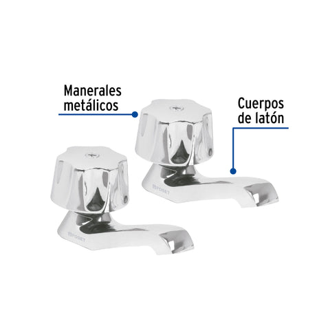 Juego 2 llaves individuales para lavabo, manerales metálicos | M-242 | 49234