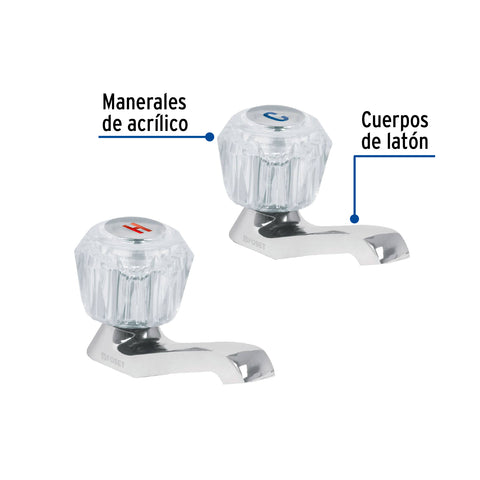 Juego 2 llaves individuales para lavabo, manerales acrílico | M-242A | 49235