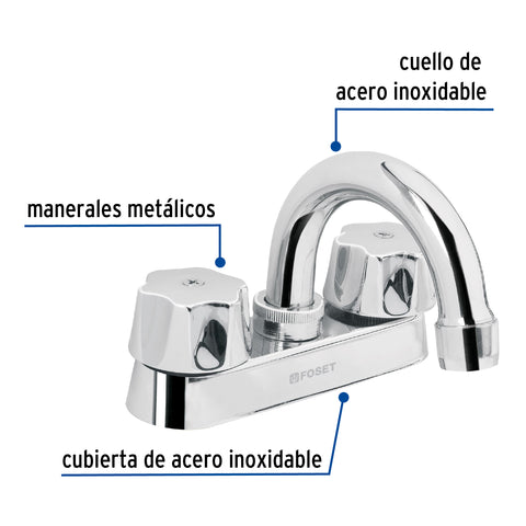 Mezcladora 4' para lavabo, cuello curvo, cartucho cerámico | M-050 | 49236