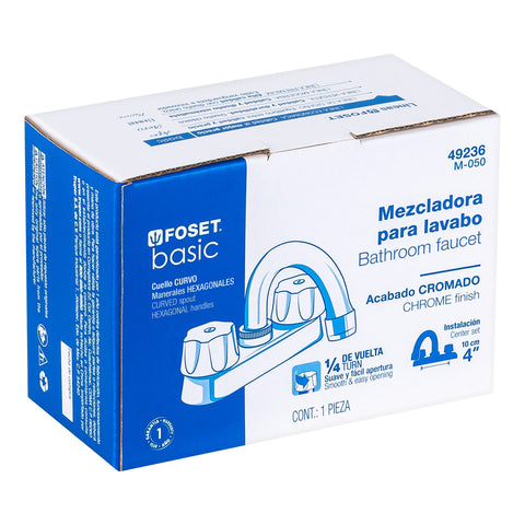 Mezcladora 4' para lavabo, cuello curvo, cartucho cerámico | M-050 | 49236