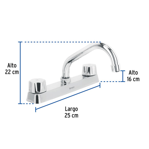 Mezcladora 8' fregadero cromo, cuello corto,hexagonal, BASIC | F-317 | 49238