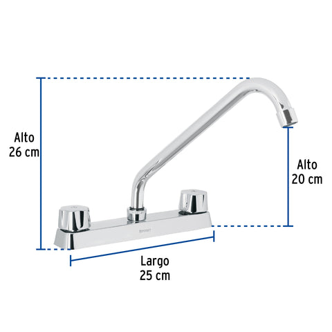 Mezcladora 8' fregadero cromo, cuello largo,hexagonal, BASIC | F-318 | 49239