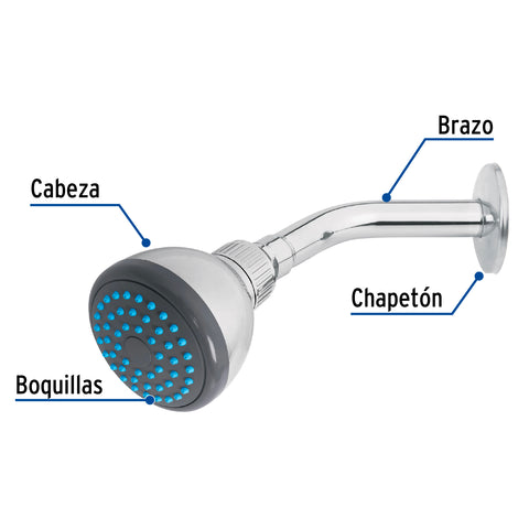 Regadera redonda 3' brazo y chapetón de acero, FOSET BASIC | R-507 | 49246