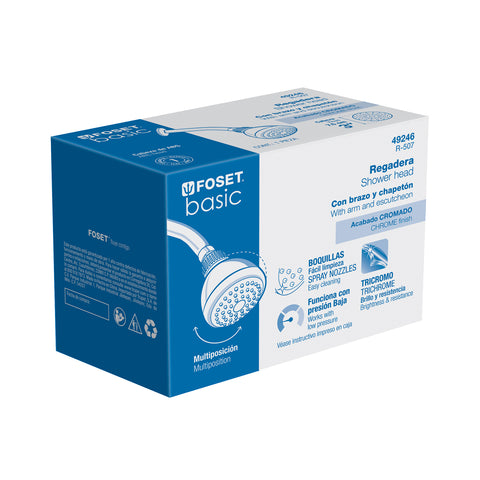 Regadera redonda 3' brazo y chapetón de acero, FOSET BASIC | R-507 | 49246