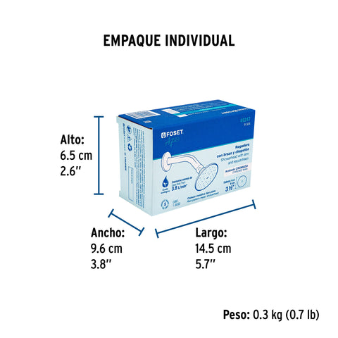Regadera redonda 3-1/2', metálica,brazo y chapetón, cromo | R-504 | 49247