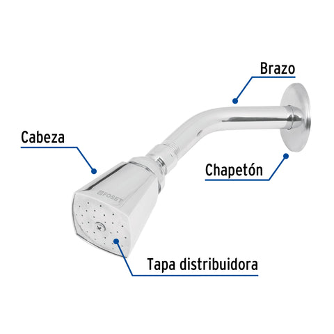 Regadera cuadrada 2', metalica,brazo y chapetón, cromo, AQUA | R-501 | 49248