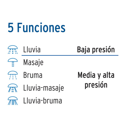 Regadera 3-1/4', 5 funciones, brazo y chapetón, FOSET AQUA | R-508 | 49259