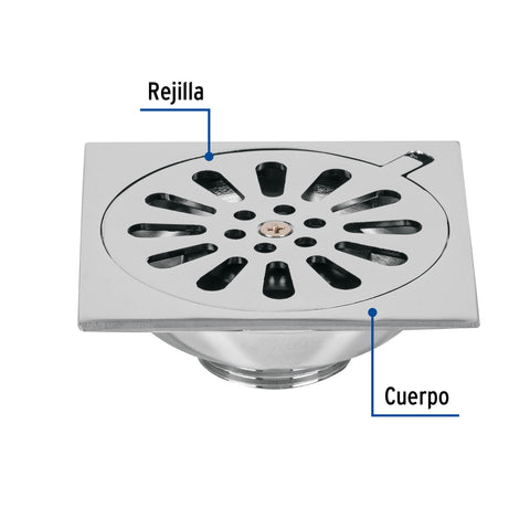 Resumidero cuadrado 4 x 4', latón, cromo, FOSET AQUA | RS-604 | 49270