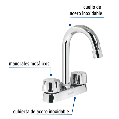 Mezcladora 4' para lavabo, cuello bar, cartucho cerámico | M-060 | 49275
