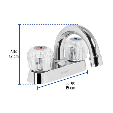 Mezcladora 4' para lavabo, cuello curvo, manerales acrílico | M-050A | 49276