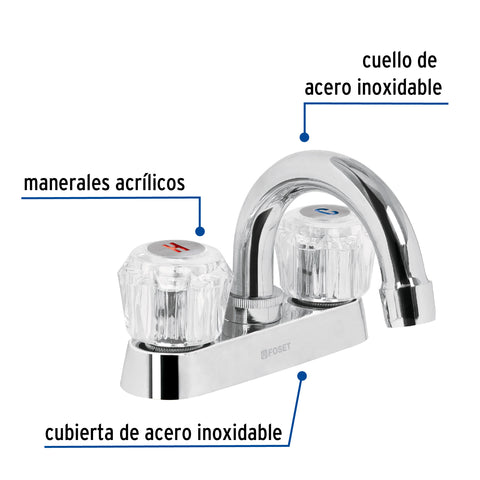 Mezcladora 4' para lavabo, cuello curvo, manerales acrílico | M-050A | 49276