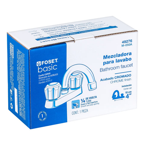 Mezcladora 4' para lavabo, cuello curvo, manerales acrílico | M-050A | 49276