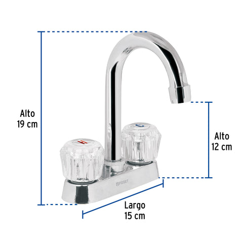 Mezcladora 4' para lavabo, cuello bar, manerales de acrílico | M-060A | 49277