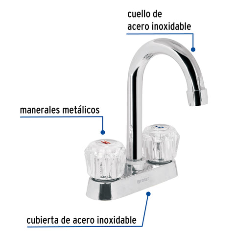 Mezcladora 4' para lavabo, cuello bar, manerales de acrílico | M-060A | 49277
