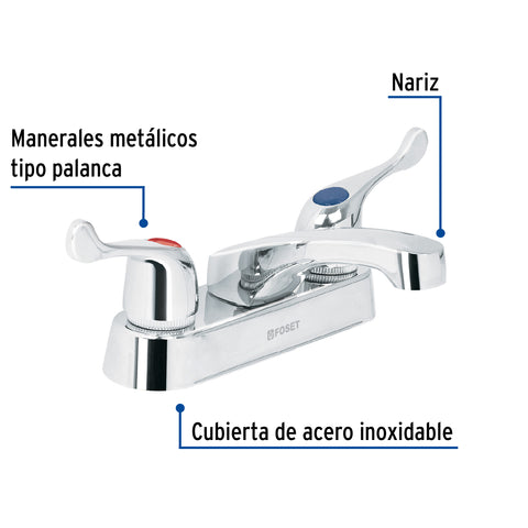 Mezcladora 4' para lavabo, nariz larga, manerales palanca | M-048P | 49278