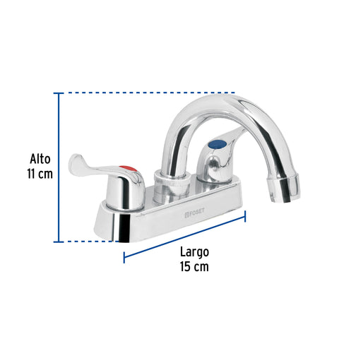 Mezcladora 4' para lavabo, cuello curvo, manerales palanca | M-050P | 49279