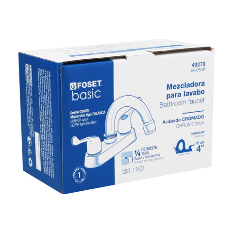 Mezcladora 4' para lavabo, cuello curvo, manerales palanca | M-050P | 49279