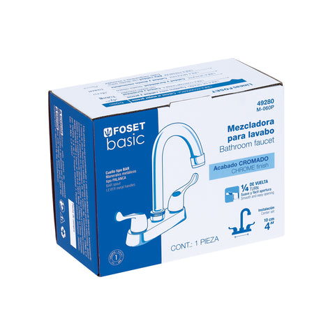 Mezcladora 4' para lavabo, cuello bar, manerales palanca | M-060P | 49280