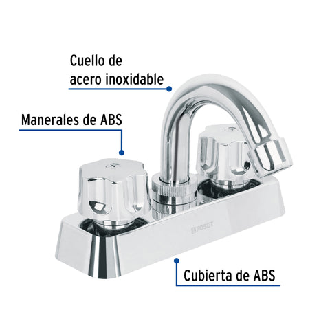 Mezcladora 4' lavabo, ABS, cuello curvo, hexagonal, BASIC | MP-050 | 49282