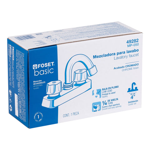 Mezcladora 4' lavabo, ABS, cuello curvo, hexagonal, BASIC | MP-050 | 49282