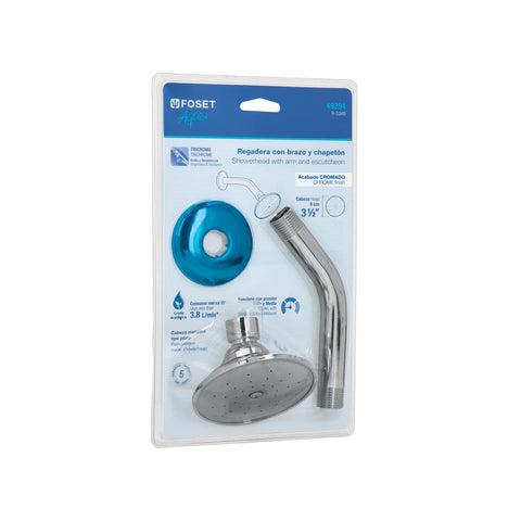 Regadera redonda 3-1/2', metálica,brazo y chapetón, blister | R-504B | 49284