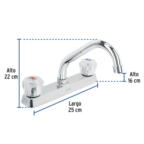 Mezcladora 8' fregadero cromo, cuello corto, acrílico, BASIC | F-317A | 49286