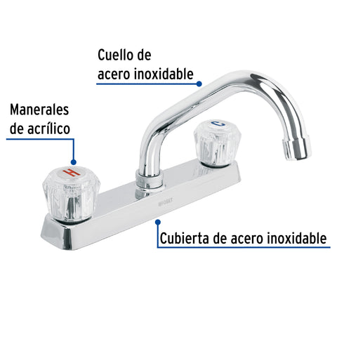 Mezcladora 8' fregadero cromo, cuello corto, acrílico, BASIC | F-317A | 49286