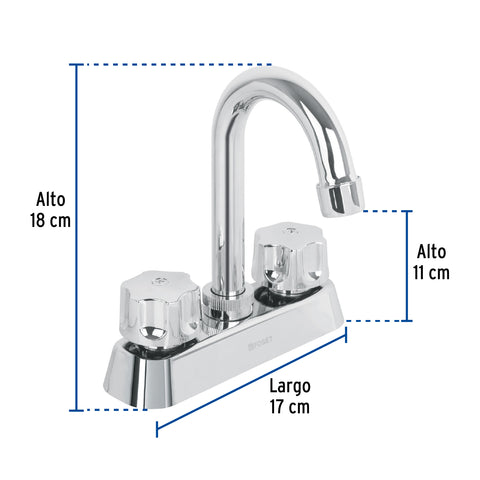 Mezcladora 4' lavabo, ABS, cuello bar, hexagonal, BASIC | MP-060 | 49288