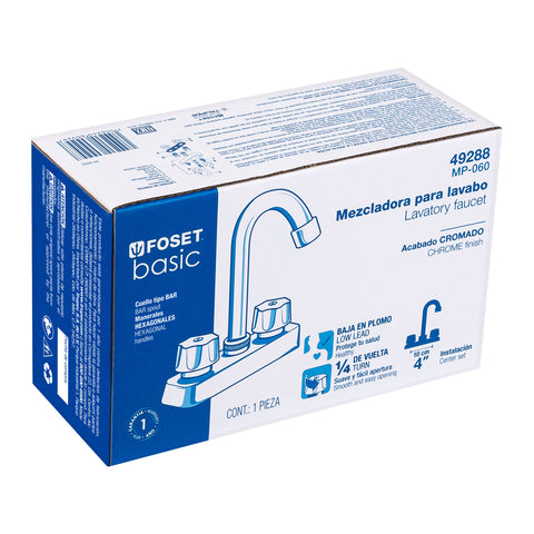 Mezcladora 4' lavabo, ABS, cuello bar, hexagonal, BASIC | MP-060 | 49288