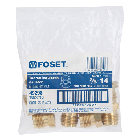 Tuerca izquierda de latón 7/8' a granel, FOSET | TUIZ-7/8G | 49298