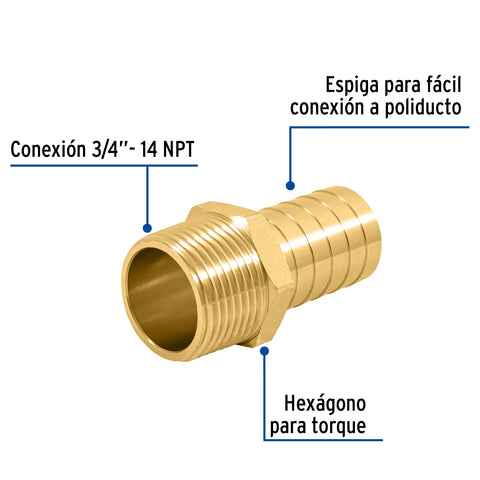 Adaptador macho de latón 3/4' para poliducto, FOSET | ADPO-3/4M | 49306