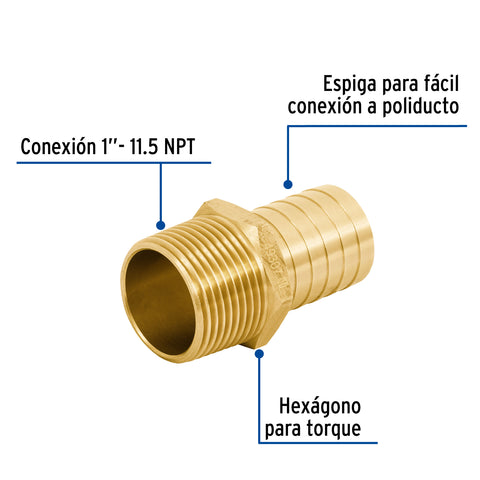 Adaptador macho de latón 1' para poliducto, FOSET | ADPO-1M | 49307