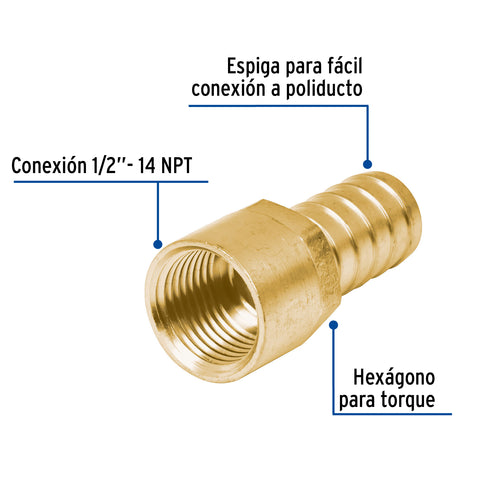 Adaptador hembra de latón 1/2' para poliducto, FOSET | ADPO-1/2H | 49311