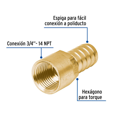 Adaptador hembra de latón 3/4' para poliducto, FOSET | ADPO-3/4H | 49312